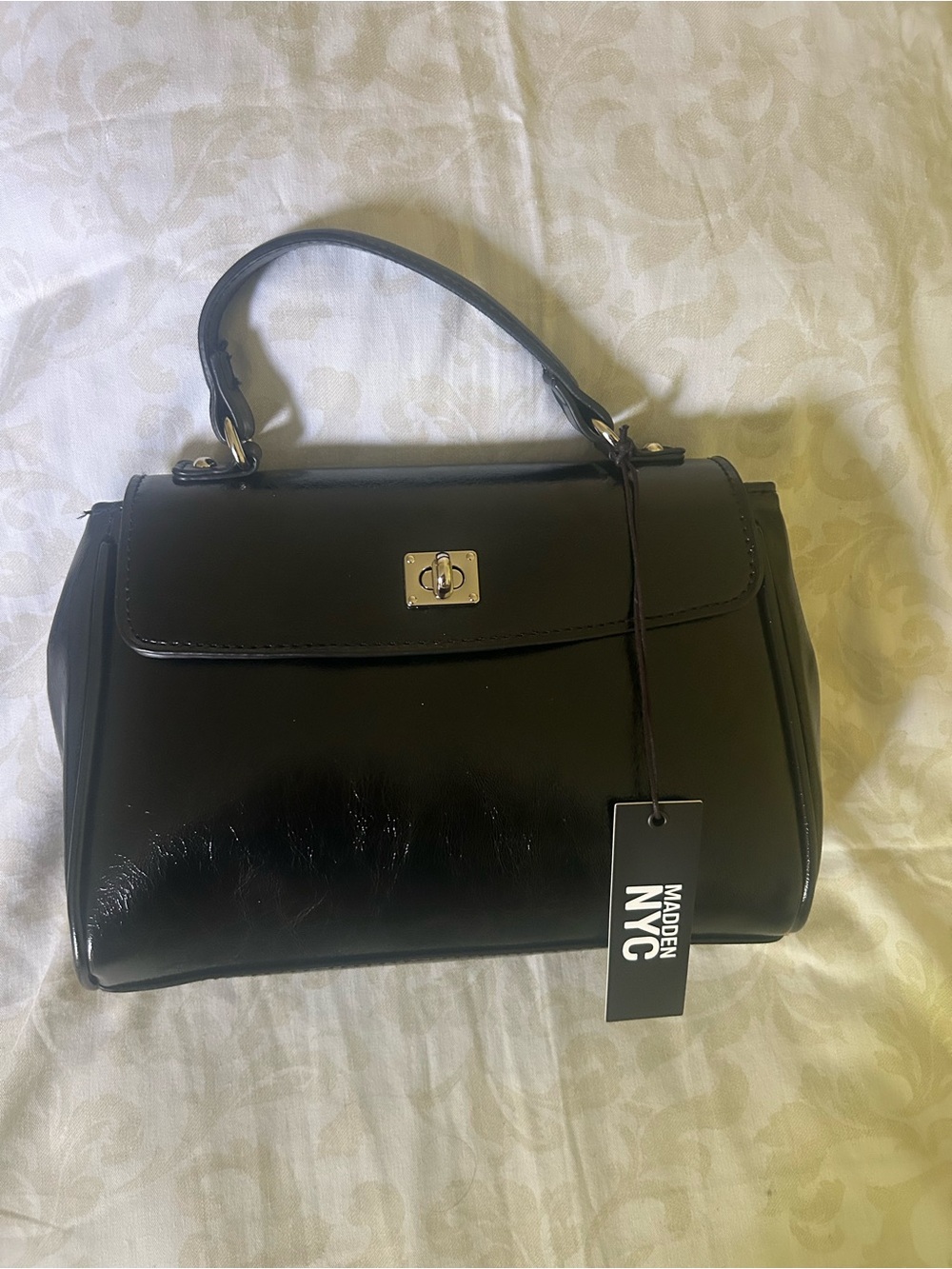 Madden NYC Black Patent Top-Handle Crossbody Bag